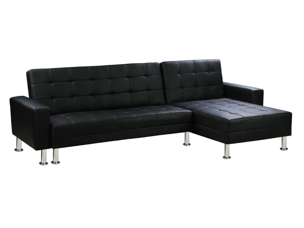 Hoekbank slaapbank meubel links of rechts bank "Theo" - 258 x 82/147 x 82 cm - 4 zits - Zwart