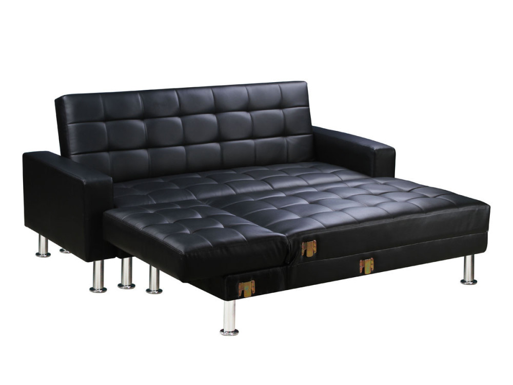 Hoekbank slaapbank meubel links of rechts bank "Theo" - 258 x 82/147 x 82 cm - 4 zits - Zwart