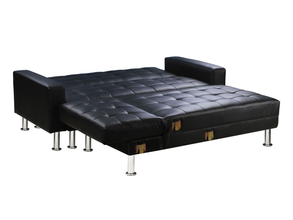 Hoekbank slaapbank meubel links of rechts bank "Theo" - 258 x 82/147 x 82 cm - 4 zits - Zwart