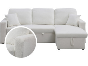 Hoekbank met opbergruimte slaapbank meubel links of rechts bank "Alain" - 3 zits - Bouclé stof -  Wit