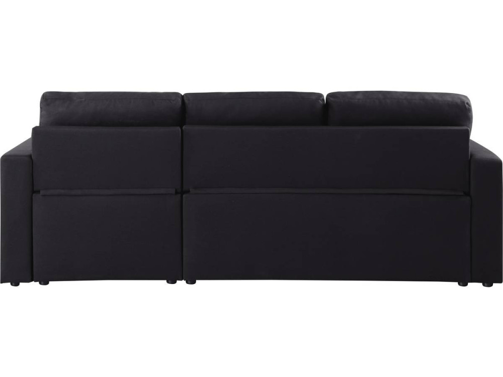 Hoekbank met opbergruimte slaapbank meubel links of rechts bank "Alain" - 221 x 145 x 85 cm - 3 zits - Zwart