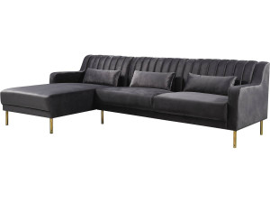Hoekbank zitbank velours "Oliver" - 275 x 161 x 81 cm - 5 zits - Grijs - Hoek aan linkerkant