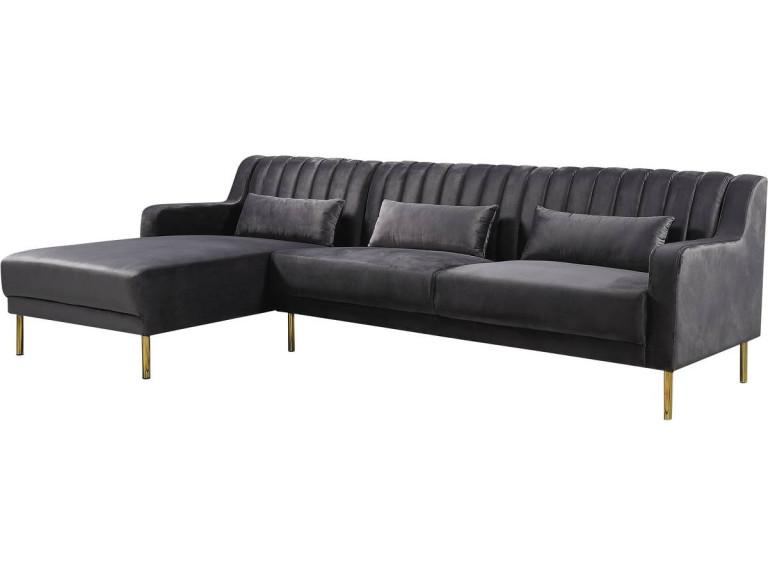 Hoekbank zitbank velours "Oliver" - 275 x 161 x 81 cm - 5 zits - Grijs - Hoek aan linkerkant