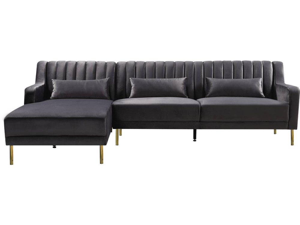 Hoekbank zitbank velours "Oliver" - 275 x 161 x 81 cm - 5 zits - Grijs - Hoek aan linkerkant