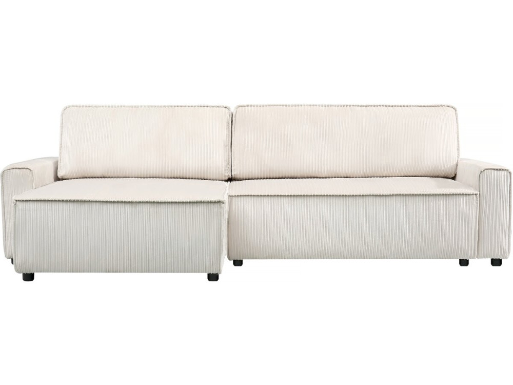 Hoekbank slaapbank meubel opbergruimte links of rechts velours ribfluweel bank "Montaigne" - 3 zits  - Beige - lichtbruin