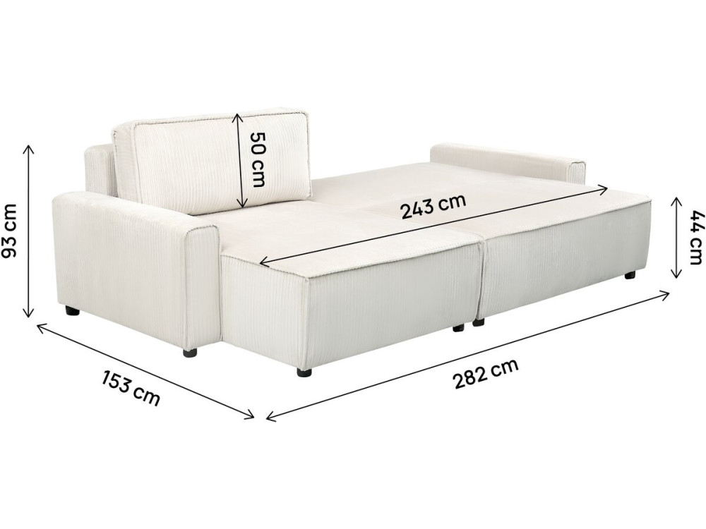 Hoekbank slaapbank meubel opbergruimte links of rechts velours ribfluweel bank "Montaigne" - 3 zits  - Beige - lichtbruin