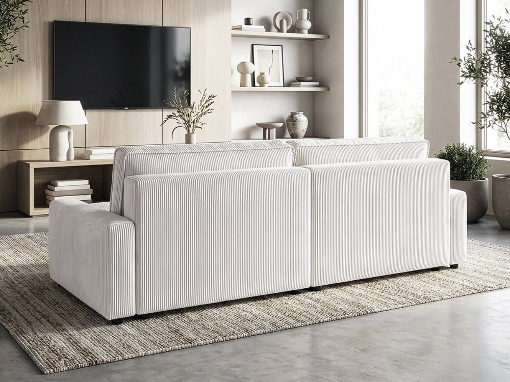 Hoekbank slaapbank meubel opbergruimte links of rechts velours ribfluweel bank "Montaigne" - 3 zits  - Beige - lichtbruin