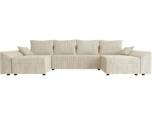 Panoramische bank "Vaugirard" van geribbeld fluweel - 5 plaatsen - Beige