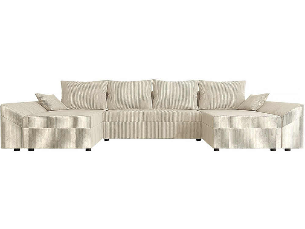 Panoramische bank "Vaugirard" van geribbeld fluweel - 5 plaatsen - Beige