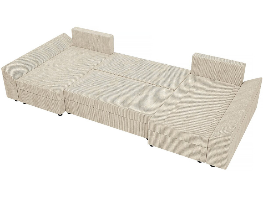 Panoramische bank "Vaugirard" van geribbeld fluweel - 5 plaatsen - Beige
