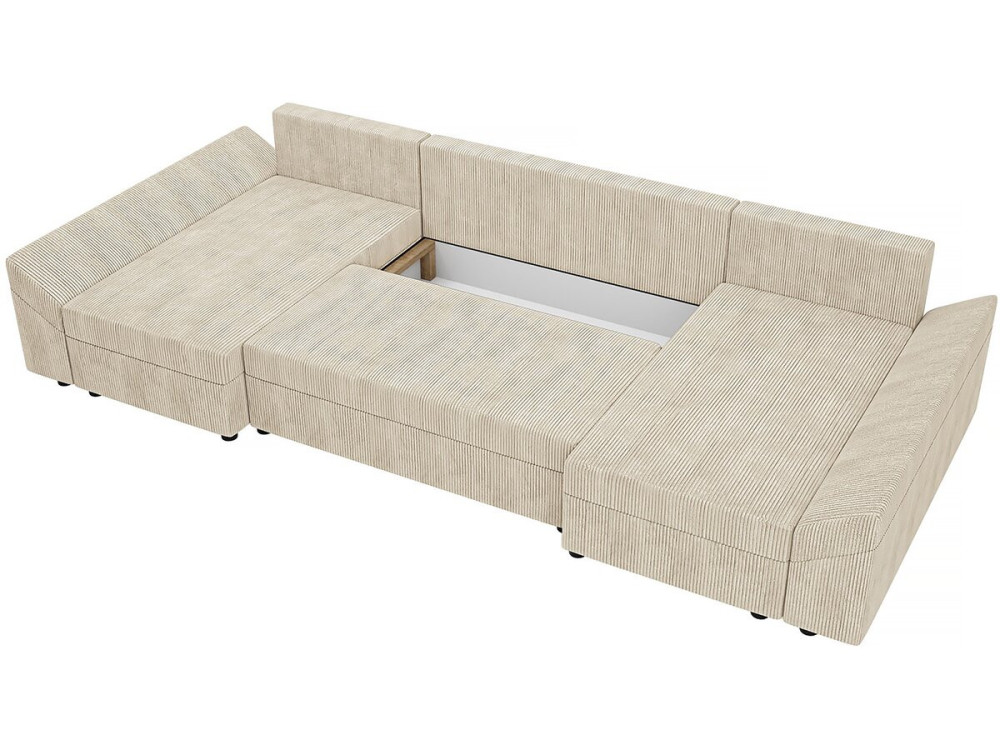 Panoramische bank "Vaugirard" van geribbeld fluweel - 5 plaatsen - Beige