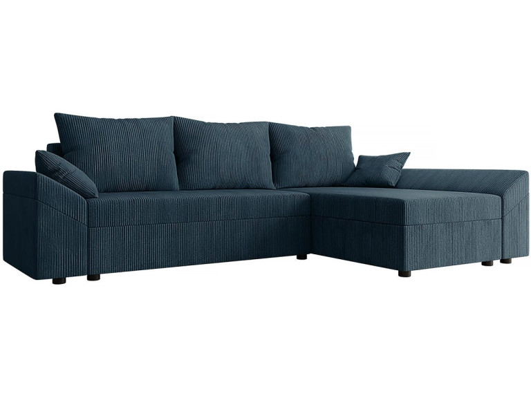 Hoekslaapbank met opbergruimte "Vaugirard " in geribbeld fluweel - 3 zitplaatsen - Blauw