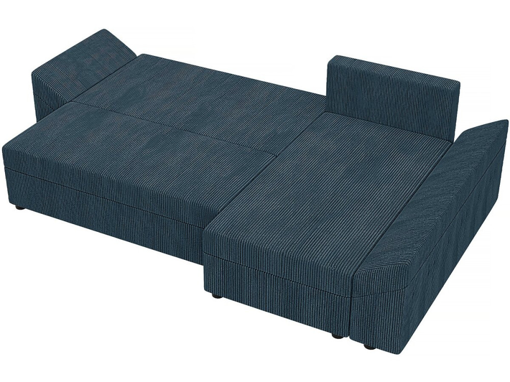 Hoekslaapbank met opbergruimte "Vaugirard " in geribbeld fluweel - 3 zitplaatsen - Blauw