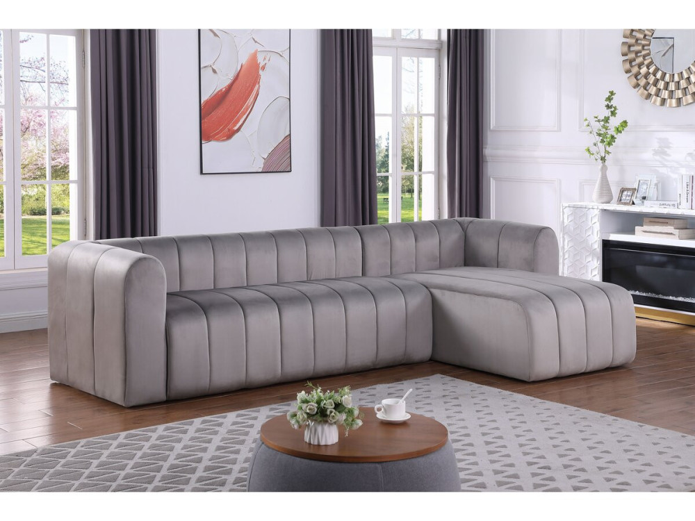 Hoekbank meubel bank velours fluweel "Victor Hugo" - 3 zits - Grijs