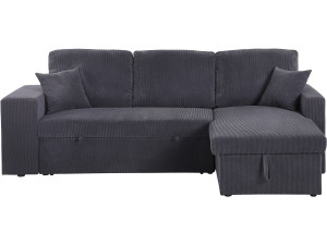 Hoekbank slaapbank meubel opbergruimte links of rechts velours ribfluweel bank "Axel" - 3 zits - Grijs
