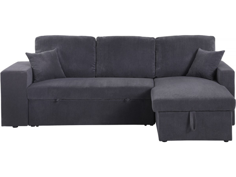 Hoekbank slaapbank meubel opbergruimte links of rechts velours ribfluweel bank "Axel" - 3 zits - Grijs