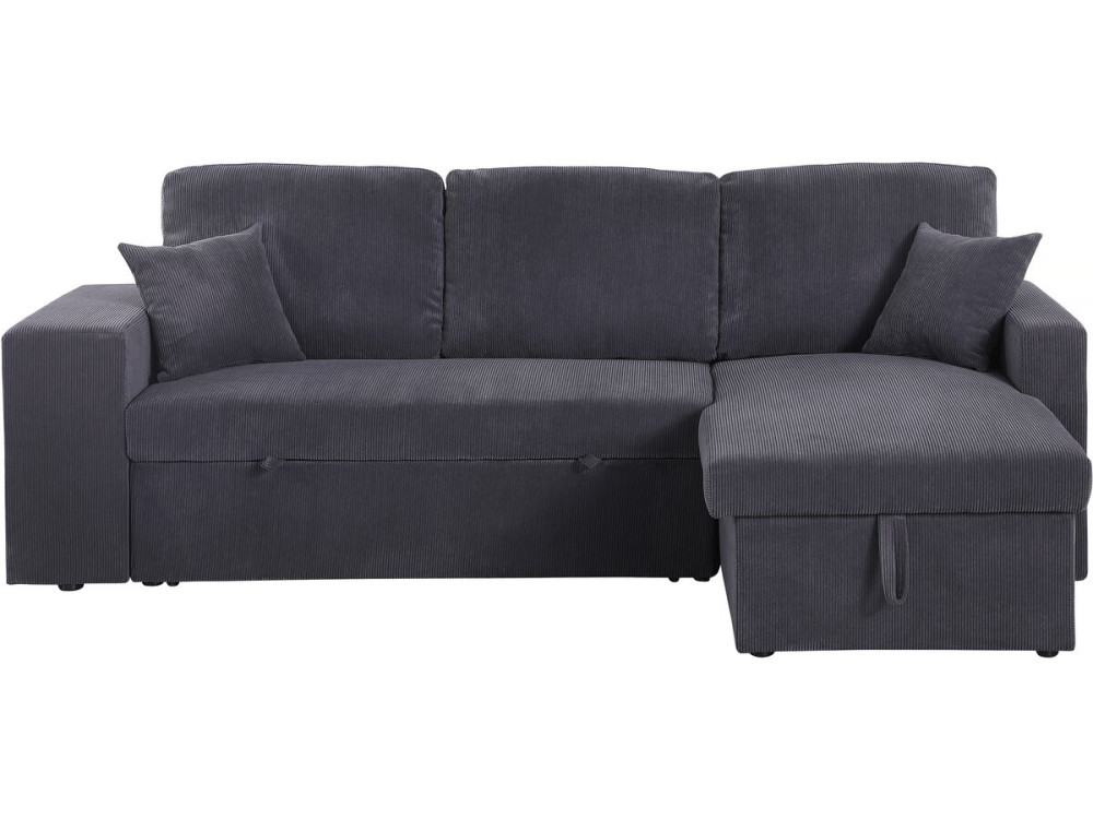 Hoekbank slaapbank meubel opbergruimte links of rechts velours ribfluweel bank "Axel" - 3 zits - Grijs