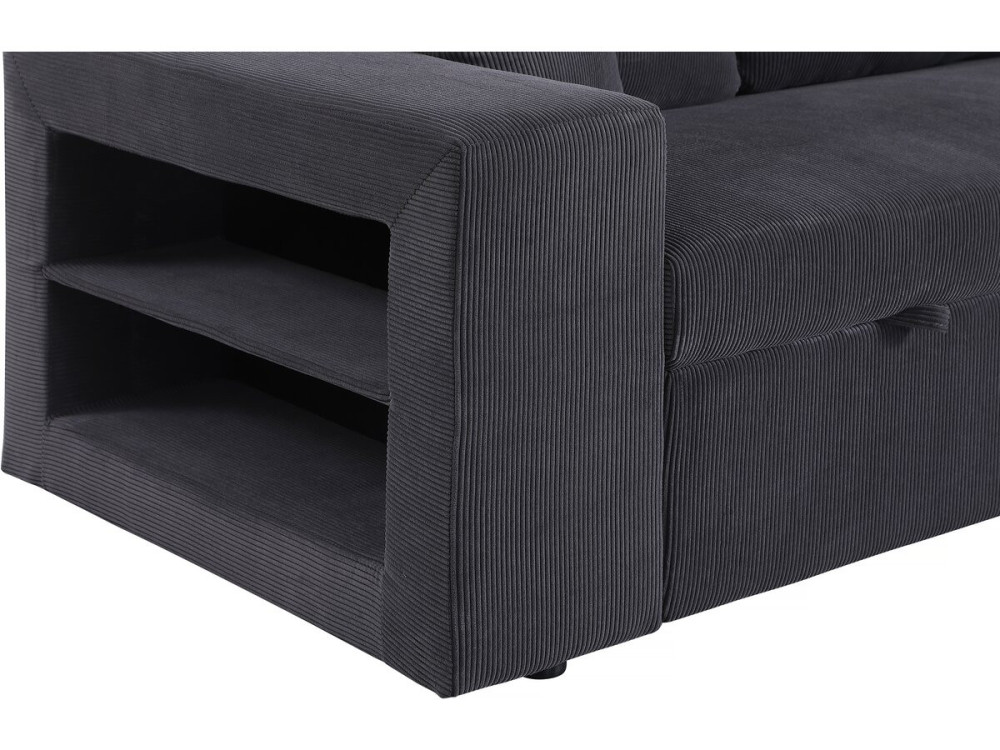 Hoekbank slaapbank meubel opbergruimte links of rechts velours ribfluweel bank "Axel" - 3 zits - Grijs
