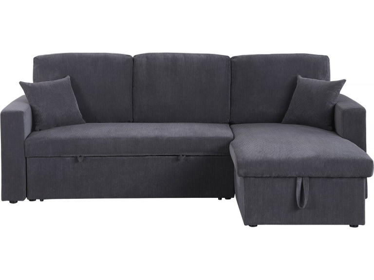Hoekbank slaapbank meubel opbergruimte velours ribfluweel bank "Alain" - 3 zits - Grijs