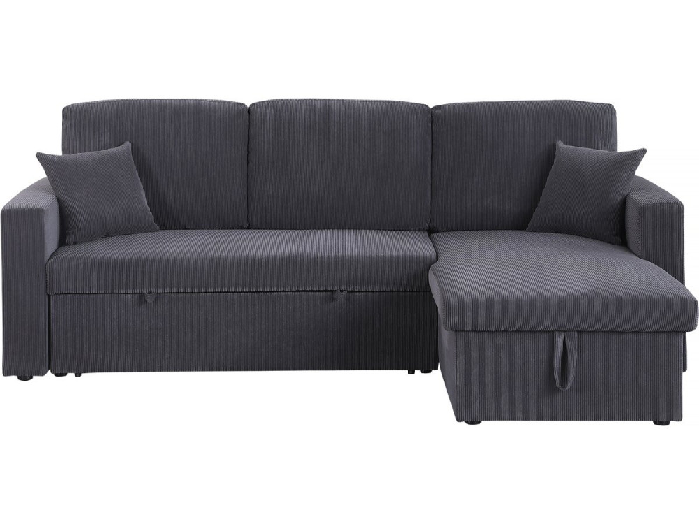 Hoekbank slaapbank meubel opbergruimte velours ribfluweel bank "Alain" - 3 zits - Grijs