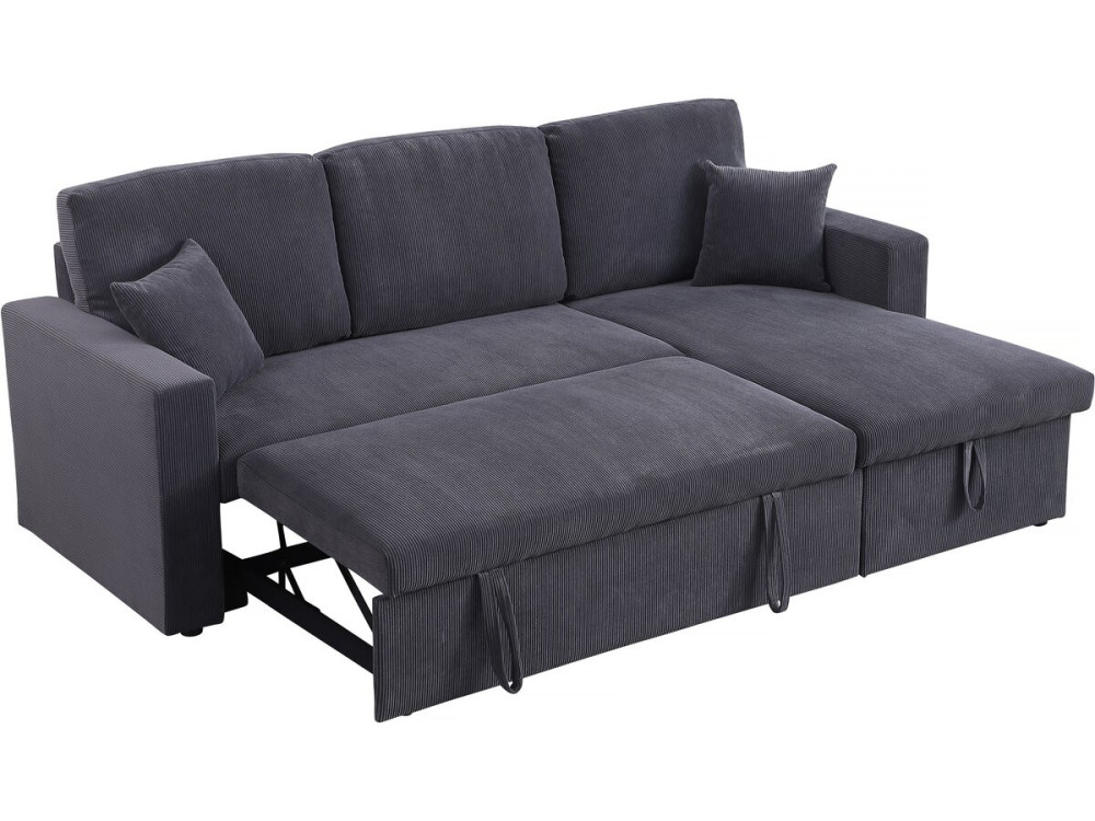 Hoekbank slaapbank meubel opbergruimte velours ribfluweel bank "Alain" - 3 zits - Grijs