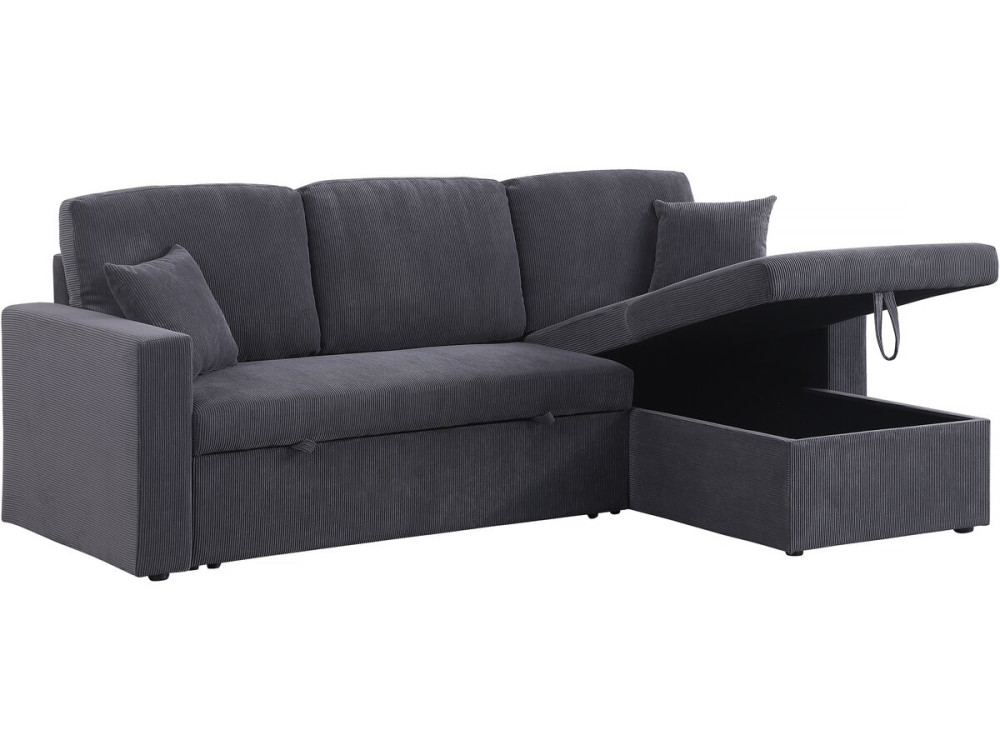 Hoekbank slaapbank meubel opbergruimte velours ribfluweel bank "Alain" - 3 zits - Grijs