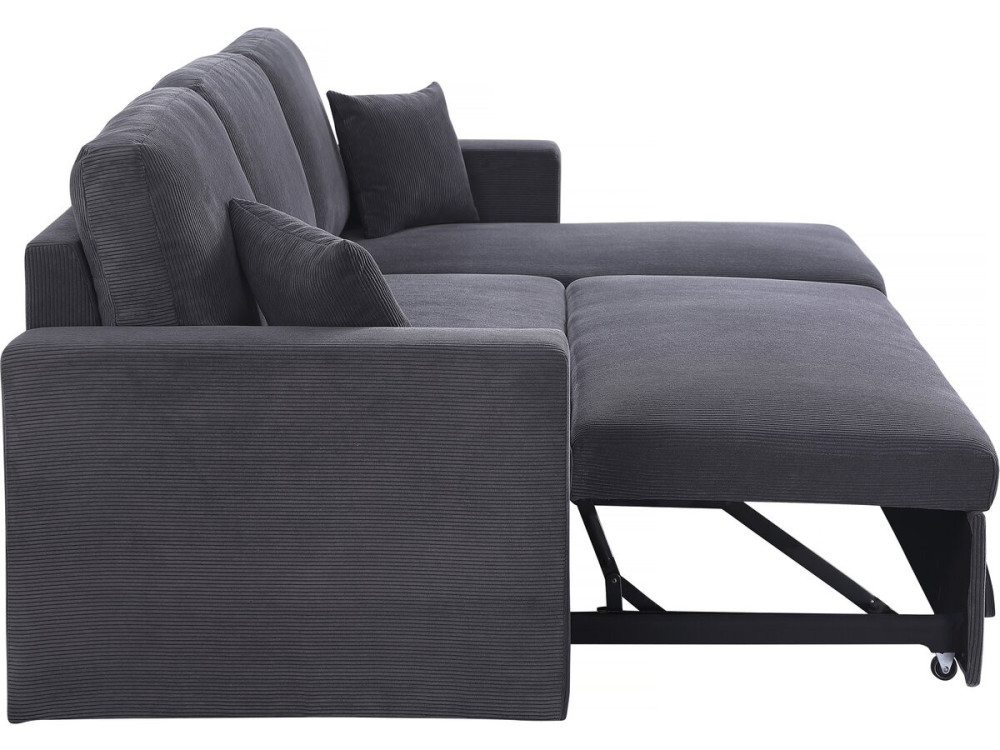 Hoekbank slaapbank meubel opbergruimte velours ribfluweel bank "Alain" - 3 zits - Grijs