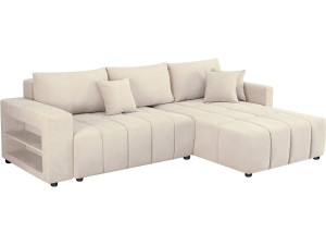 Bank hoekbank links rechts opbergruimte slaapbank chenille stof 3-zits - "Trocadero" - Beige - lichtbruin