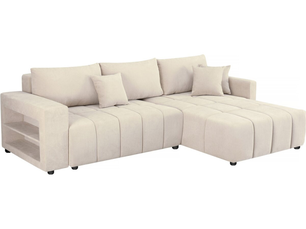 Bank hoekbank links rechts opbergruimte slaapbank chenille stof 3-zits - "Trocadero" - Beige - lichtbruin
