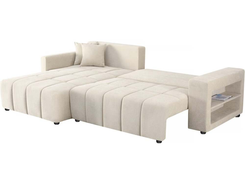 Bank hoekbank links rechts opbergruimte slaapbank chenille stof 3-zits - "Trocadero" - Beige - lichtbruin