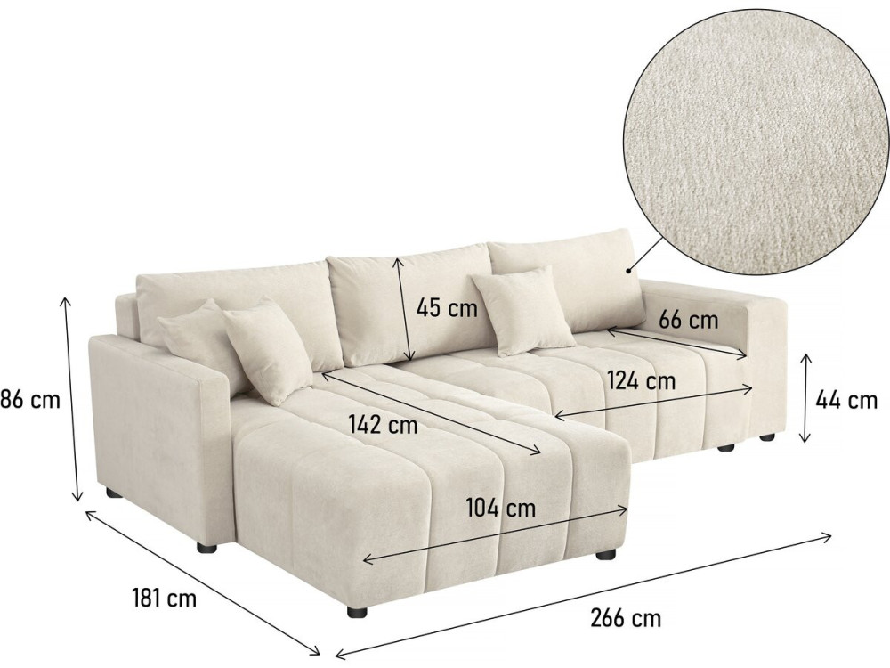 Bank hoekbank links rechts opbergruimte slaapbank chenille stof 3-zits - "Trocadero" - Beige - lichtbruin