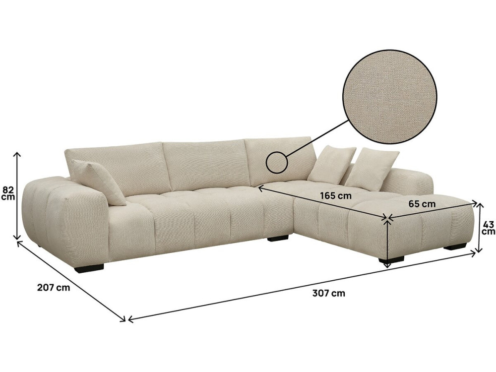 Bank hoekbank meubel stof "Monceau" - 3 zits - Beige - lichtbruin