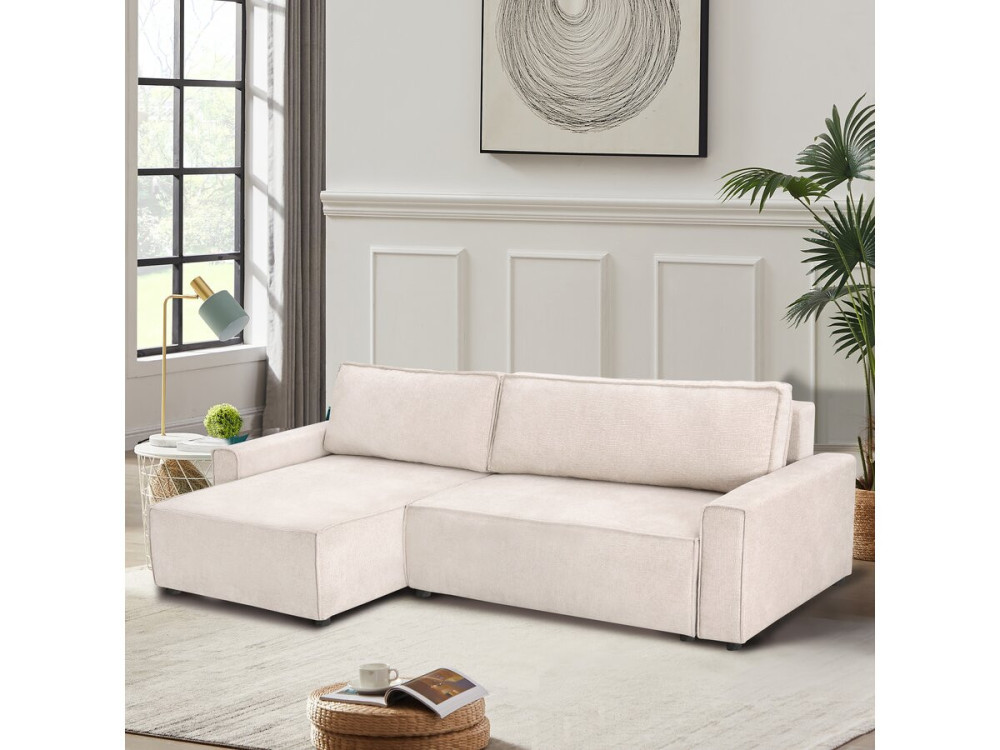 Hoekbank slaapbank getextureerd textiel bank "Montaigne" - 4 zits - Beige - lichtbruin