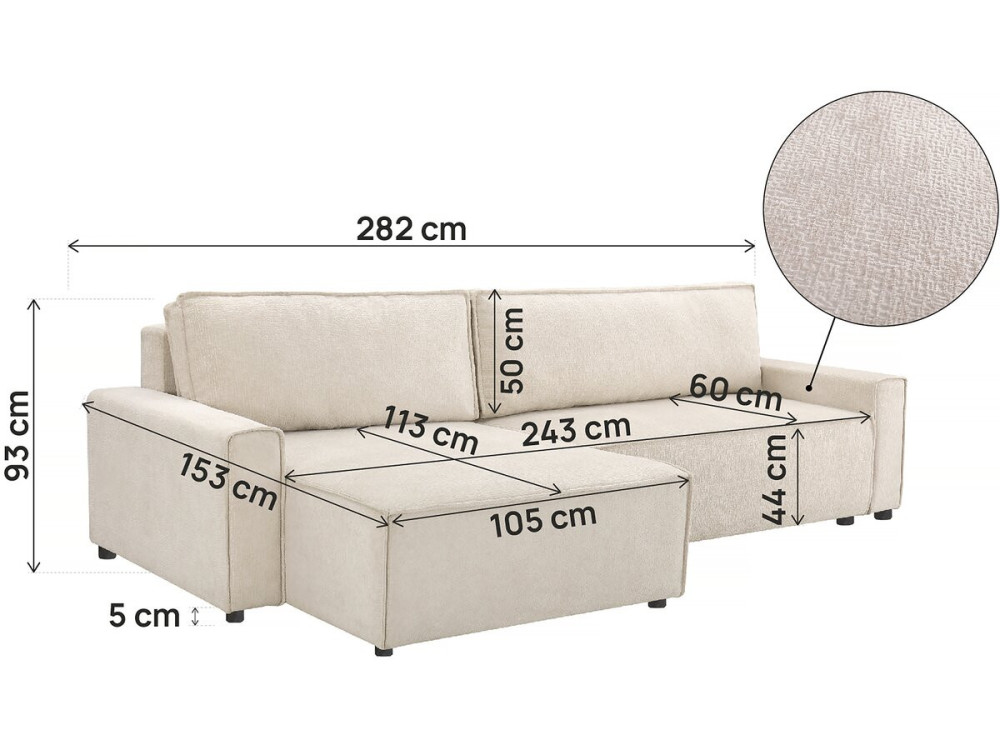 Hoekbank slaapbank getextureerd textiel bank "Montaigne" - 4 zits - Beige - lichtbruin