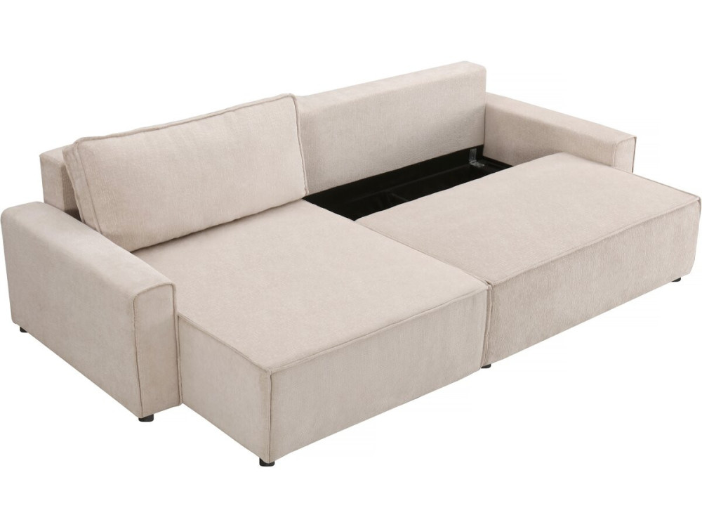 Hoekbank slaapbank getextureerd textiel bank "Montaigne" - 4 zits - Beige - lichtbruin