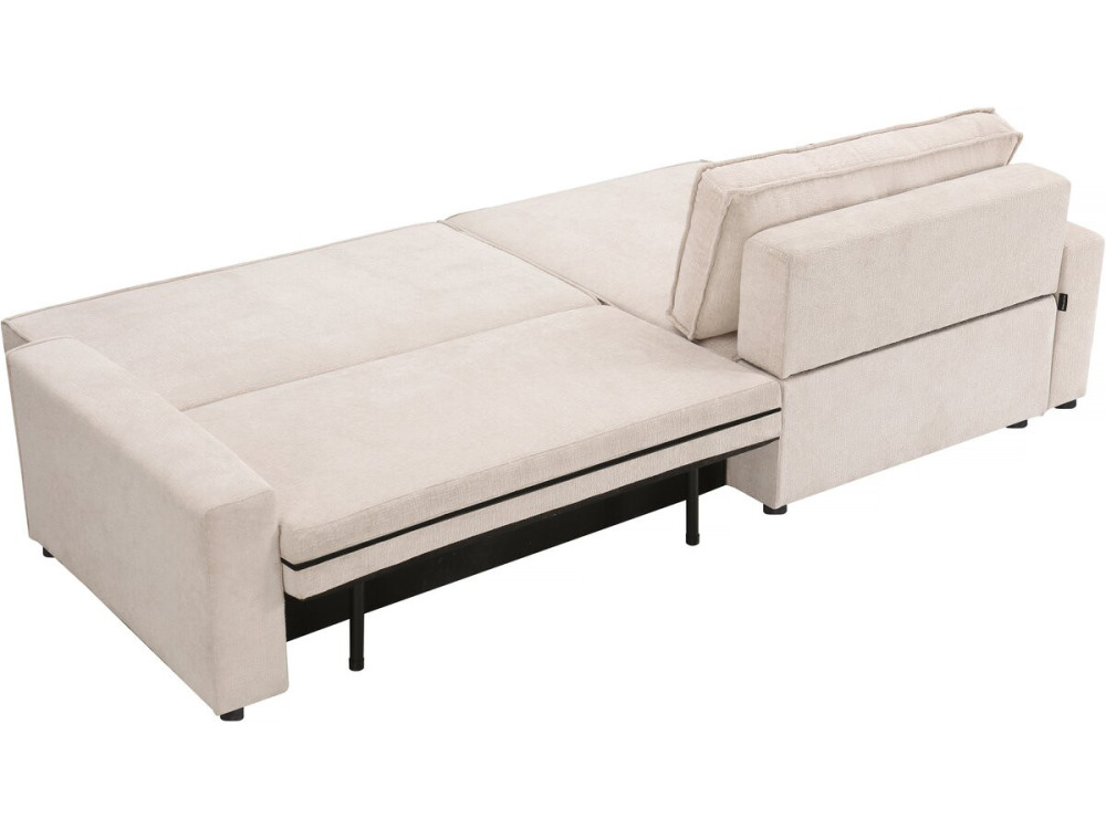 Hoekbank slaapbank getextureerd textiel bank "Montaigne" - 4 zits - Beige - lichtbruin