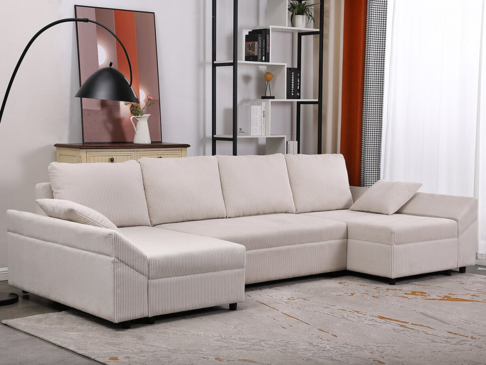Vaugirard II" panoramische corduroy hoekbank - 5 zits - Beige