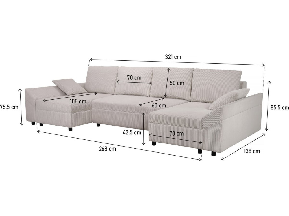 Vaugirard II" panoramische corduroy hoekbank - 5 zits - Beige