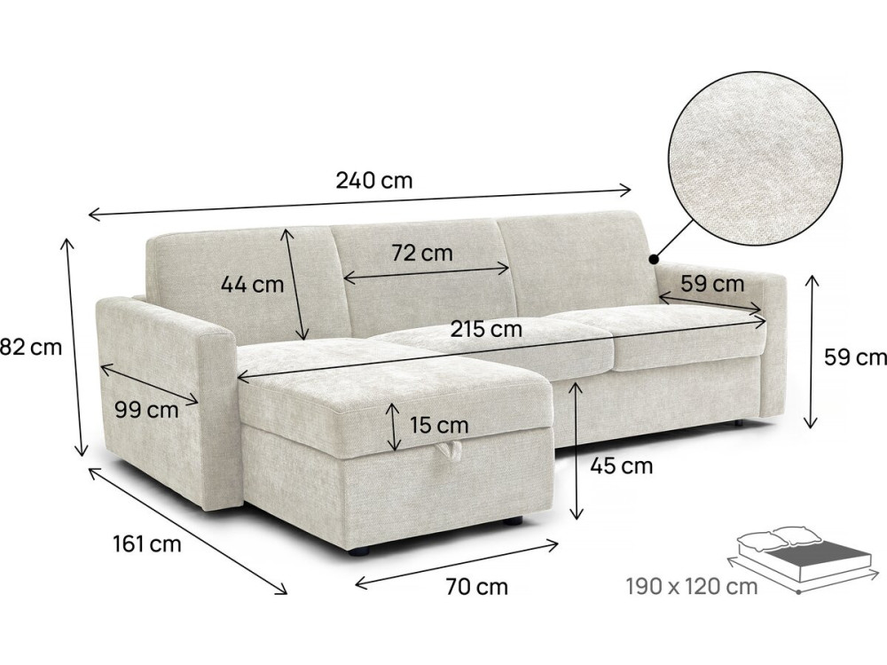Celia" stoffen omkeerbare hoekbank - 3 zits - Beige