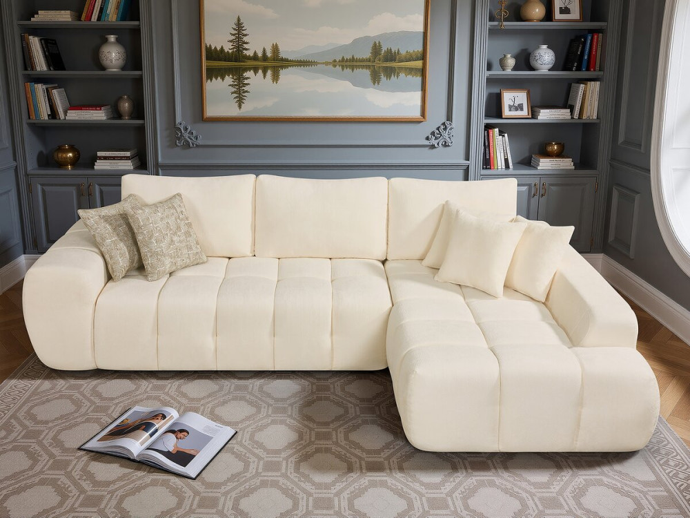 Sidonie" rechte hoekbank in bubble stof - 4 zits - Beige
