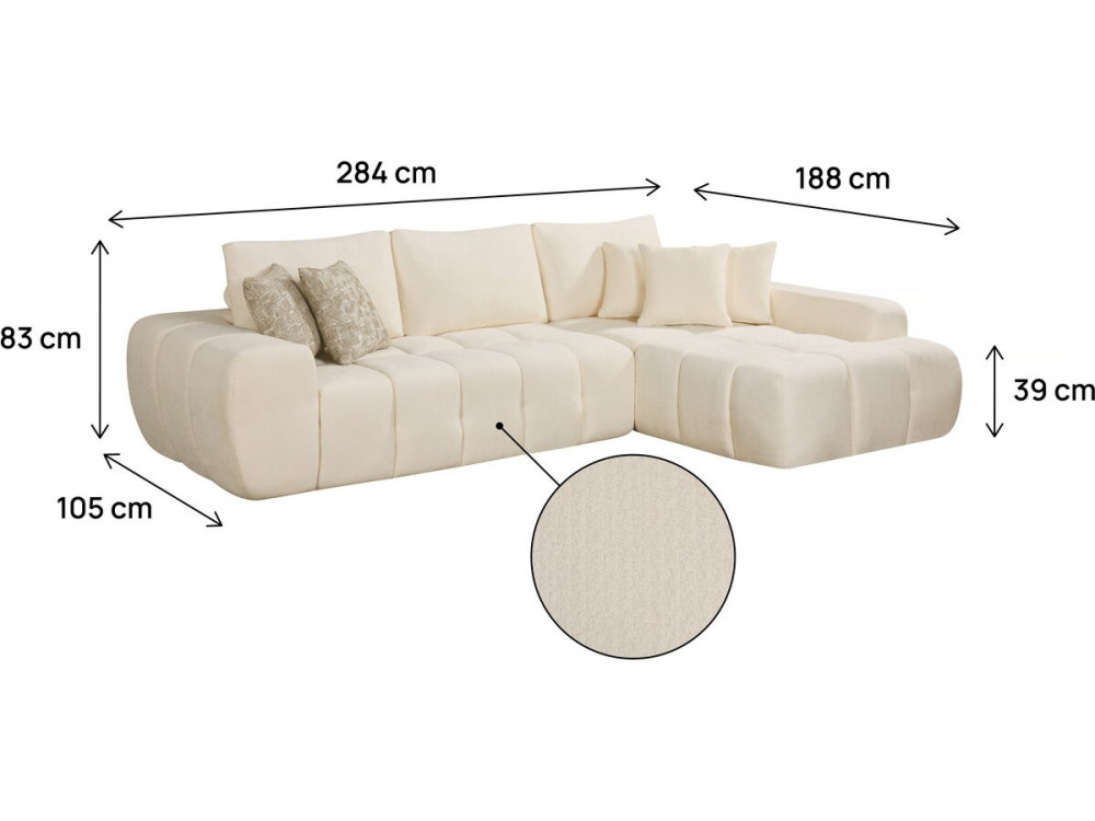Sidonie" rechte hoekbank in bubble stof - 4 zits - Beige