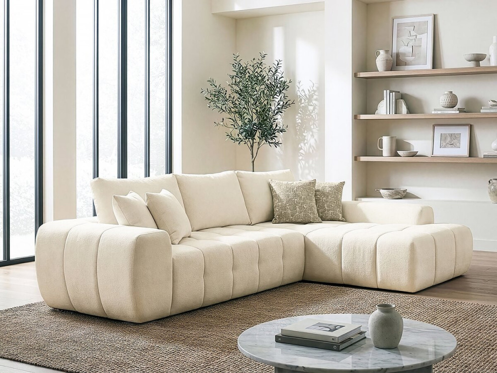 Sidonie" rechte hoekbank in bubble stof - 4 zits - Beige