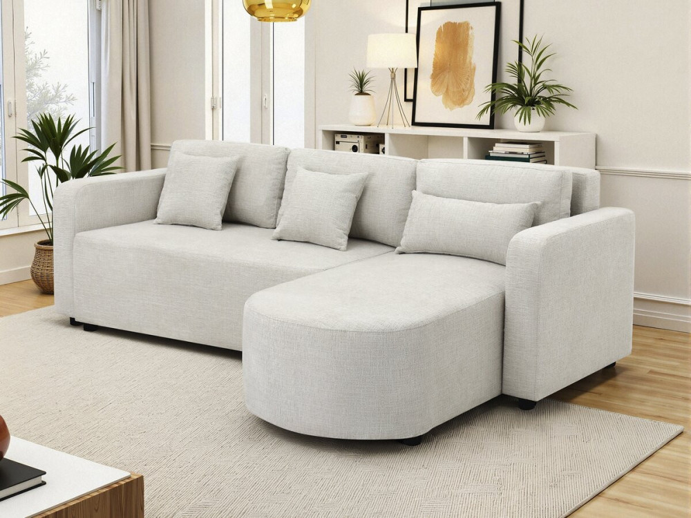 Charles" stoffen ombouwbare hoekbank - 3 zits - Beige