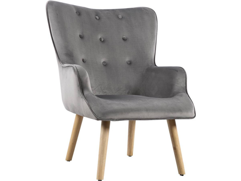 Stoel fauteuil velours Scandinavisch design "Odense" - 73 x 81 x 92.5 cm - 1 zits - Grijs