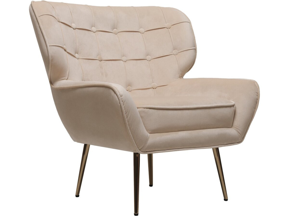 Stoel fauteuil velours fluweel "Austin"  - 79 x 71 x 79,5 cm - Beige - lichtbruin