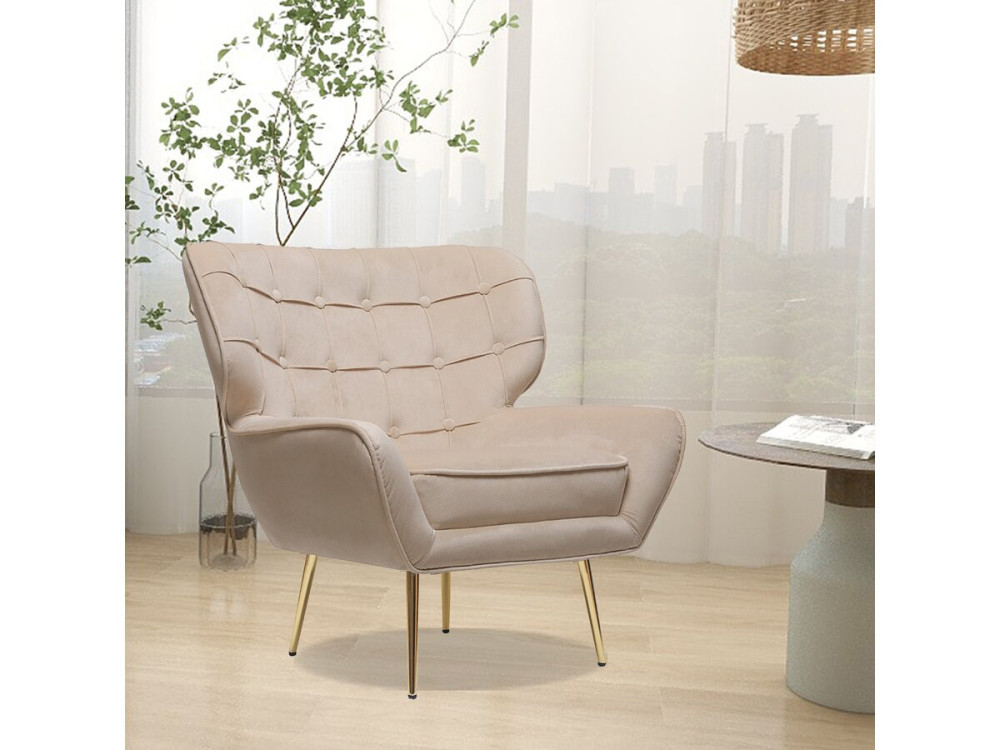 Stoel fauteuil velours fluweel "Austin"  - 79 x 71 x 79,5 cm - Beige - lichtbruin