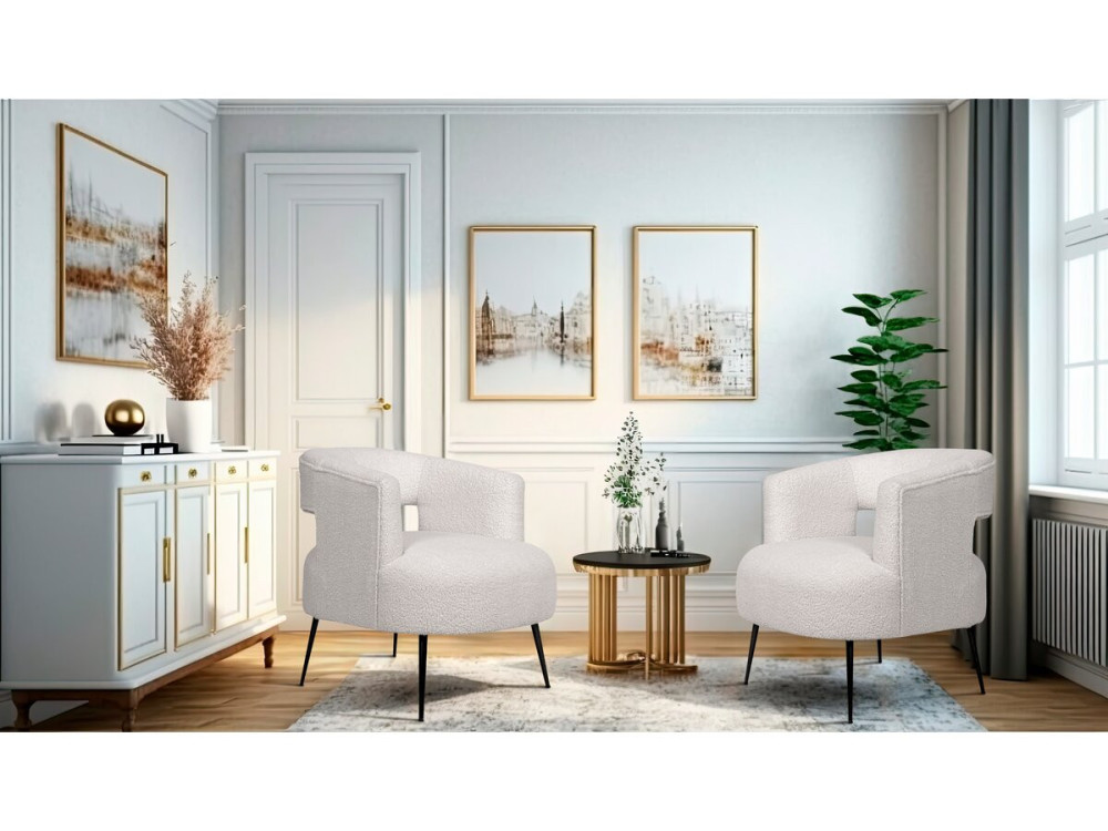 Stoel fauteuil bouclé stof "Iris" - Wit