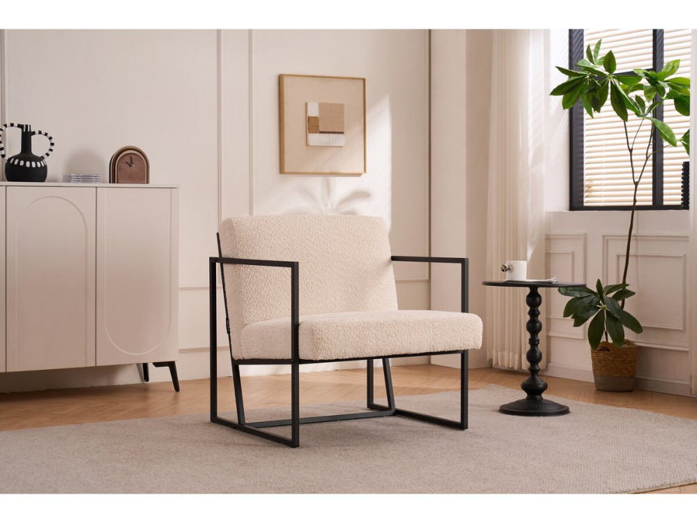 Stoel fauteuil velour fluweel en metaal "Kennedy" - 73. 5 x 75,5 x 81 cm - Crème