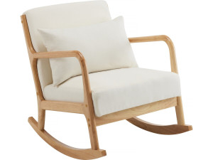 Stoel fauteuil bouclé stof en hout Scandinavisch design schommelstoel " Clinton " - Beige - lichtbruin