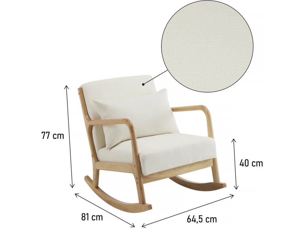 Stoel fauteuil bouclé stof en hout Scandinavisch design schommelstoel " Clinton " - Beige - lichtbruin